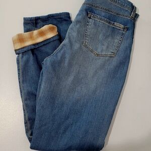 EDDIE BAUER WOMEN'S BOYFRIEND FLANNEL-LINED JEANS MID-RISE STRAIGHT